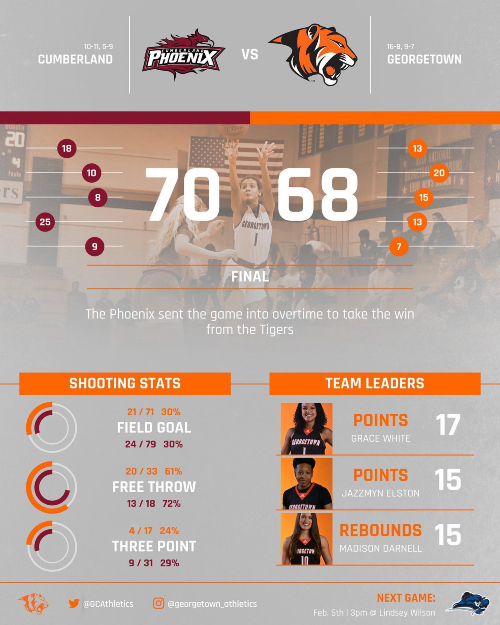 Tigers Fall to Cumberland in OT
