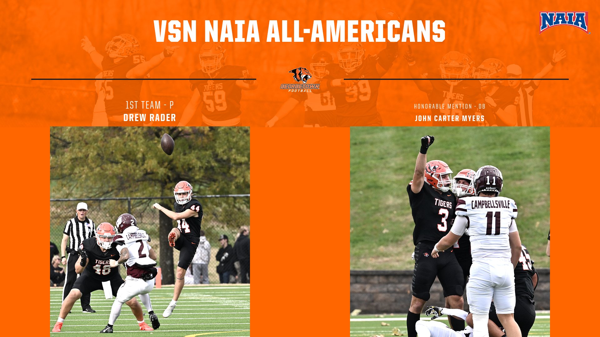 John Carter Myers, Drew Rader Tabbed Victory Sports Network NAIA All-Americans